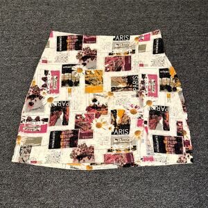 Urban Outfitters Mini Skirt Women's Size XS Tan Postcard Design Boho Side Zipper